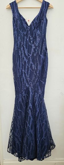 Goddiva navy  Sequin Long Maxi Evening Dress Ballgown Prom Party size 8uk - Picture 2 of 3